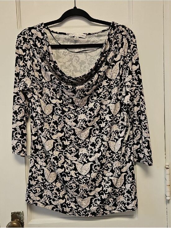 Larry Levine Tops - Larry Levine Black and White Cowl Neck 3/4 Sleeve Top XL